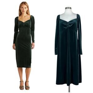 Boden | Sweetheart Forest Green Velvet Long Sleeve Plus Size Holiday Midi Dress